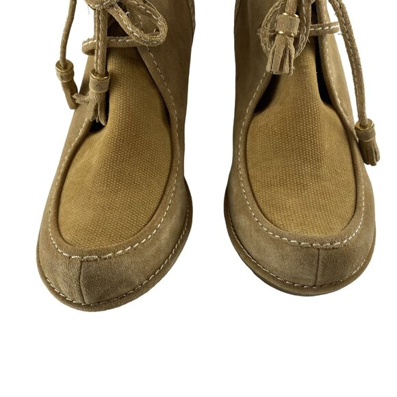 Report Women  9 Anika Preppy Boho Chic Classic Tan Suede Lace-Up Wedge Boots NWB - Picture 2 of 16